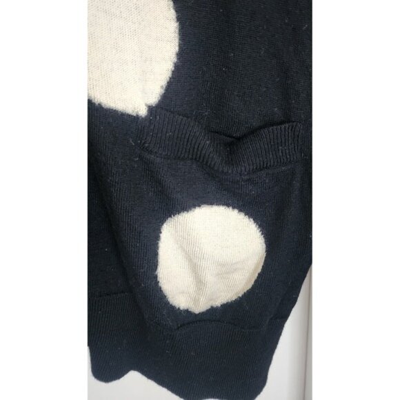 Kate Spade New York Polka Dot Wool Cardigan Sweater Black Cream Sz L - Picture 3 of 5